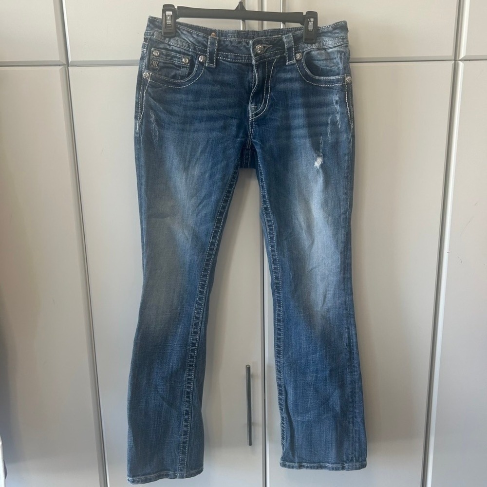 Miss Me Signature Boot Cut Jeans Medium Wash Distressed Size 30 JP7034BU